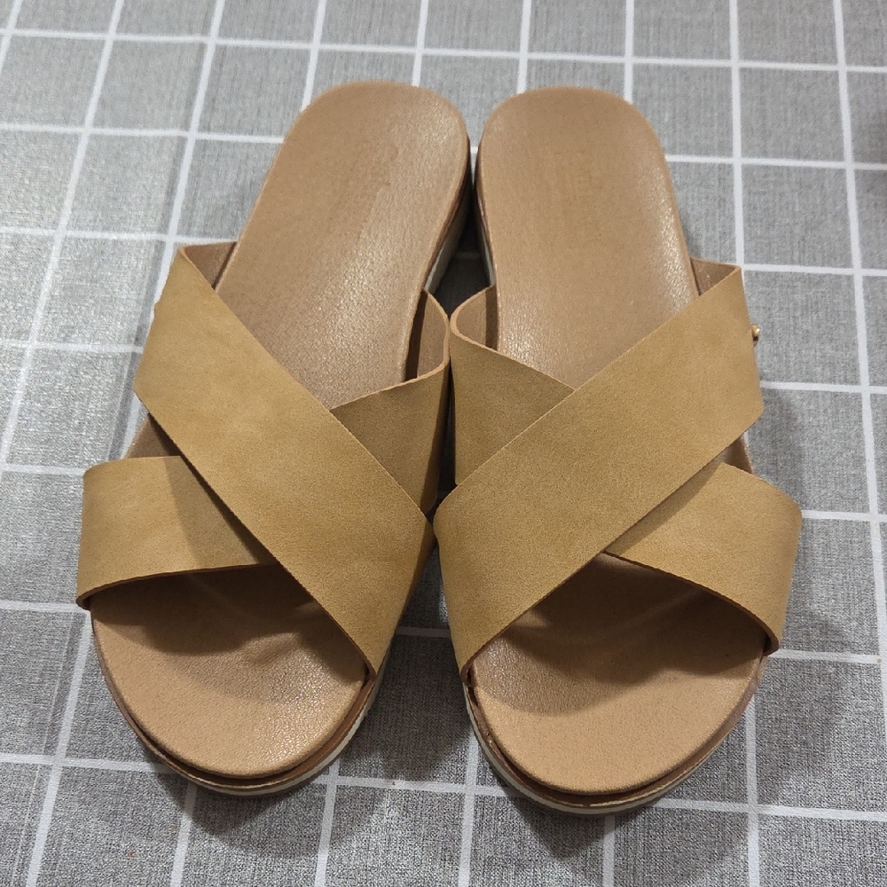 Catherine Malandrino Tan Cross-Strap Sandals
